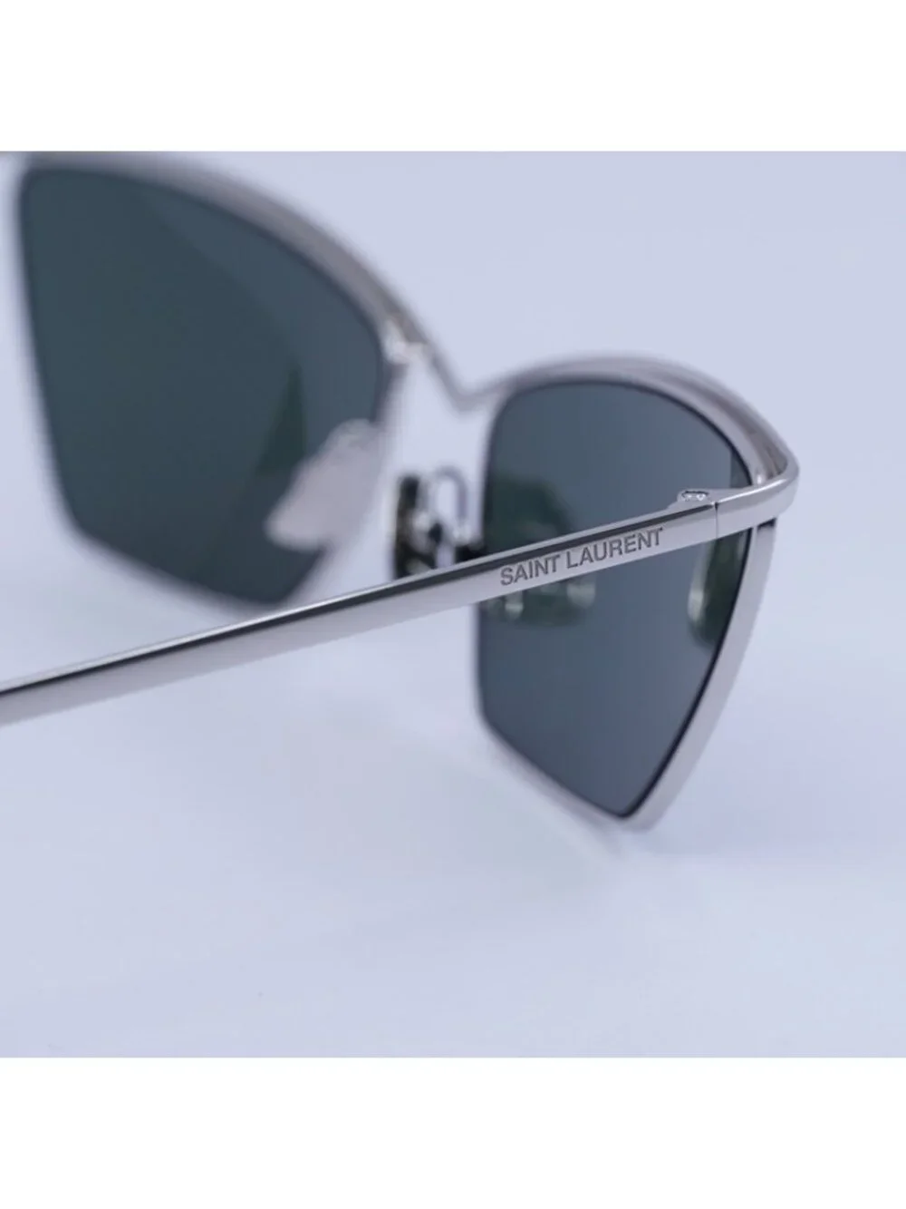 Saint Laurent SL637 002 Sunglasses Silver Cat Eye Frame, Grey Lenses